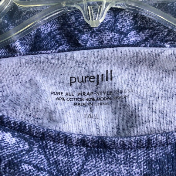 J. Jill Pure Jill Blue Floral Faux Wrap Style Pocket Shift Dress (S) Tall - Picture 7 of 7